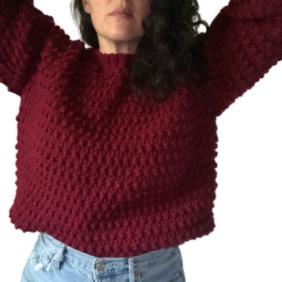 Vtg Hand Knit Bobble Pompom Popcorn Wool Sweater - Picture 2 of 16